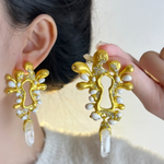 Coral Earrings with Freshwater Pearl Finish