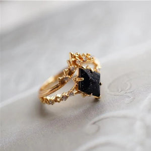 Luxury Black Crystal Ring in Gold