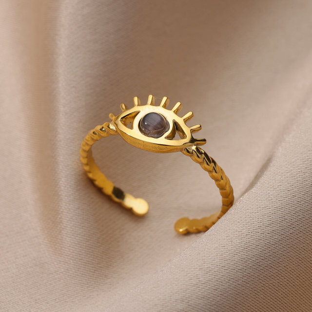 Golden Black Stone Eye Ring