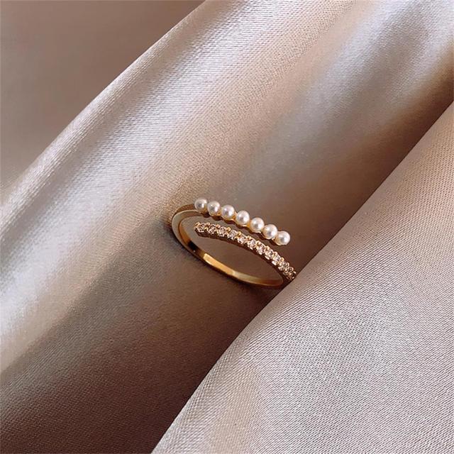 Adjustable Pearl and Zircon Ring