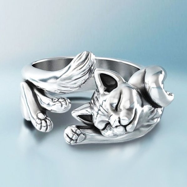 Vintage Cat Silver Ring