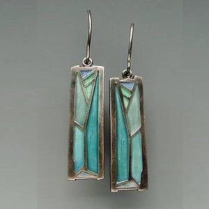 Vintage Rectangular Blue Enamel Earrings