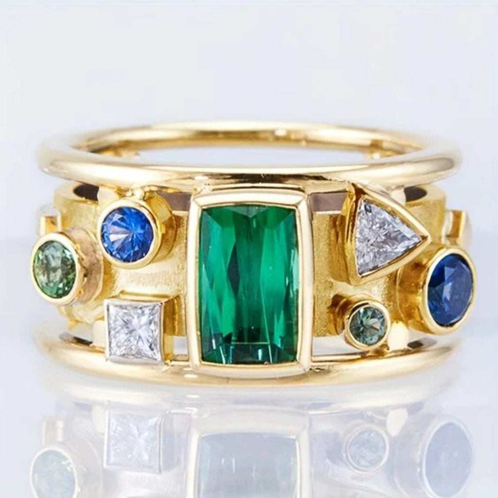 Vintage Gold & Colorful Inlaid Zirconia Ring