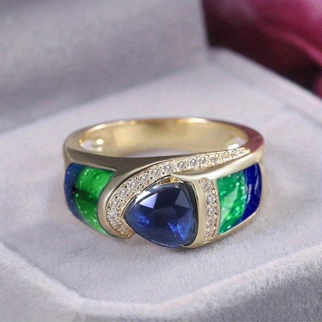 Vintage Blue & Green Zirconia Gold Ring