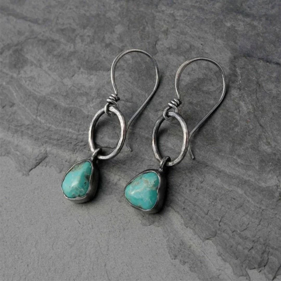 Vintage Turquoise Stone Silver Earrings