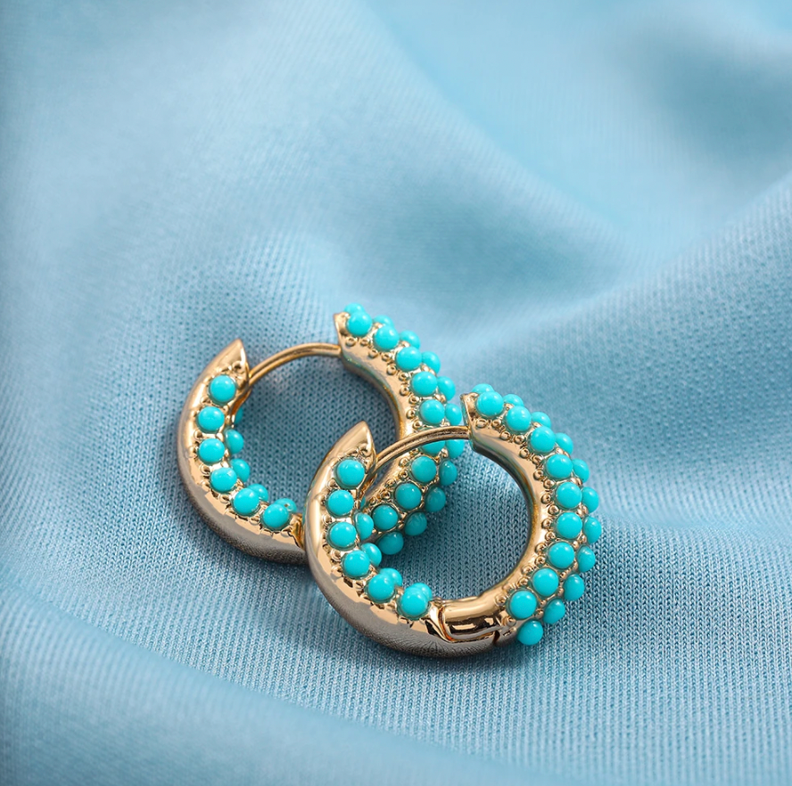 Round Beads Hoop Earrings