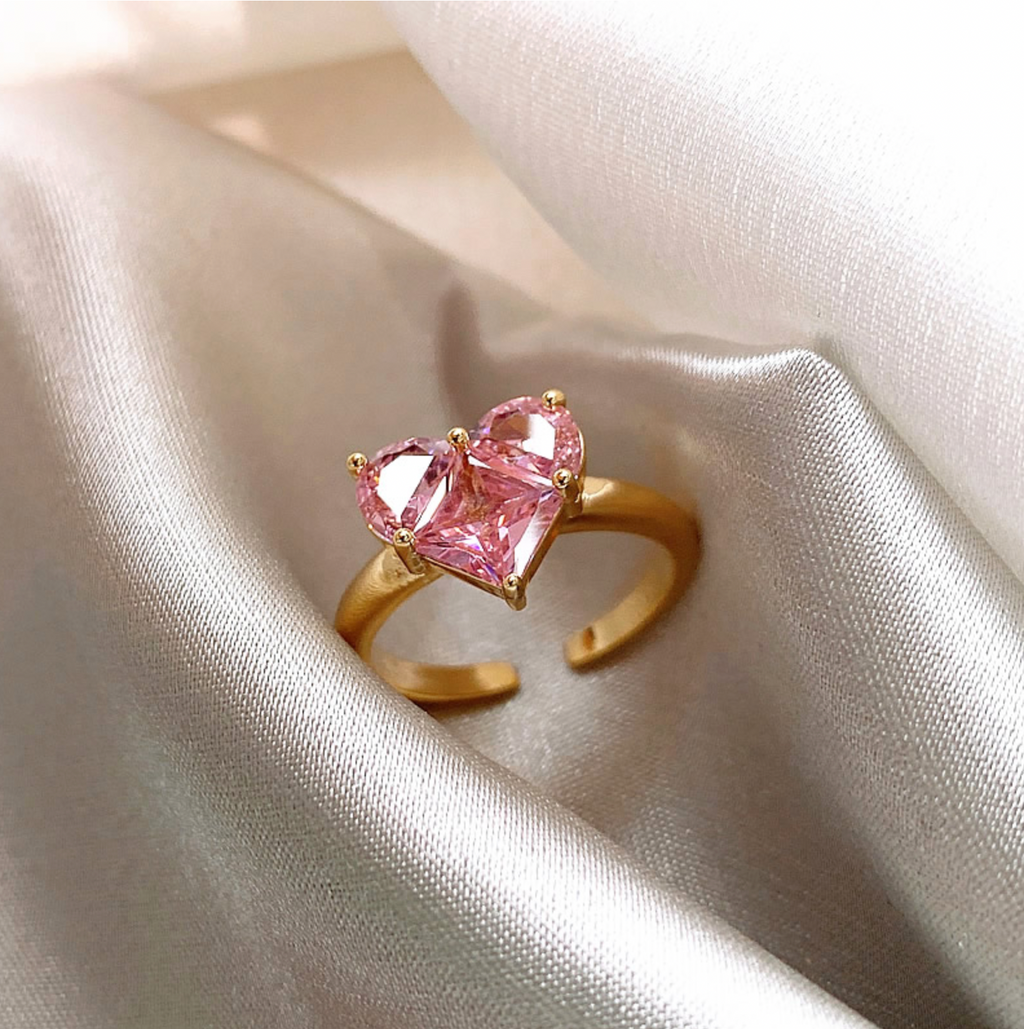 Adjustable Pink Crystal Heart Ring