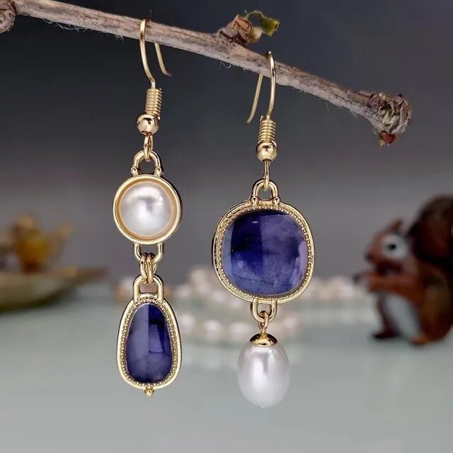 Vintage Blue Stone Golden Earrings