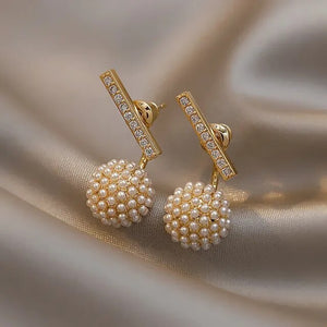 Elegant Inlaid Pearl Sphere Earrings