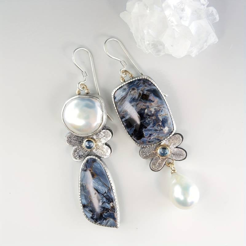 Vintage Blue Stone & Pearl Earrings