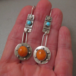 Boho Earrings with Orange and Blue Stones