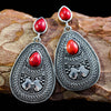 Boho Red Natural Stone Earrings in Silver