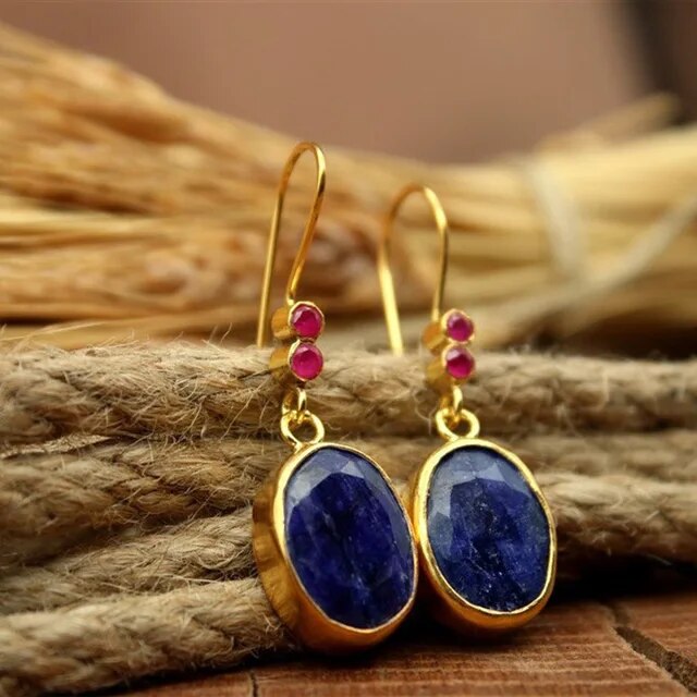 Vintage Golden Blue Stone Earrings