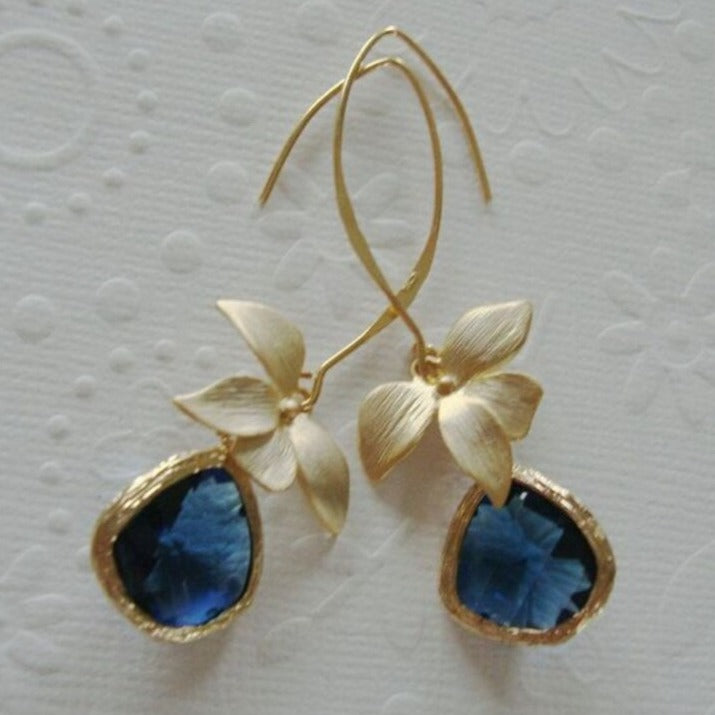 Vintage Blue Golden Blossom Earrings