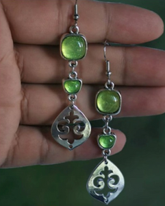 Vintage Dangling Green Stone Earrings