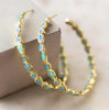 Vintage Blue Opal Golden Hoop Earrings