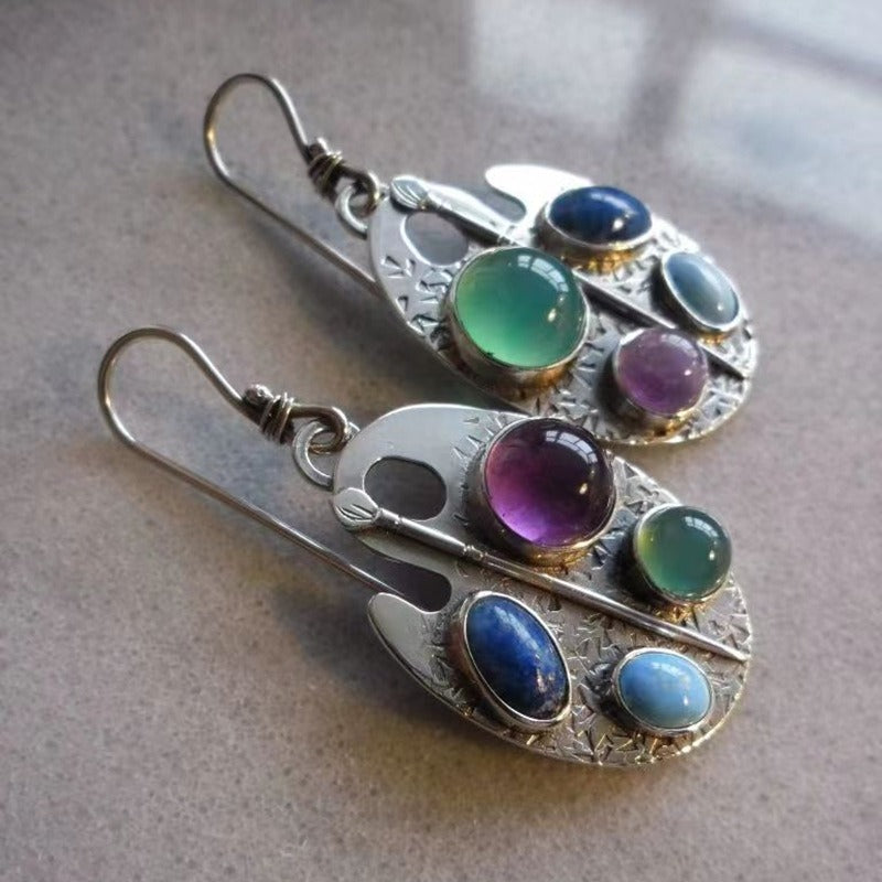 Multicoloured Stone Pendant Earrings