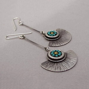 Vintage Silver Earrings with Green Flowers