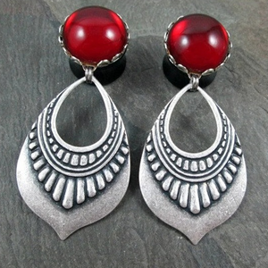 Vintage Boho Earrings with Red Crystal