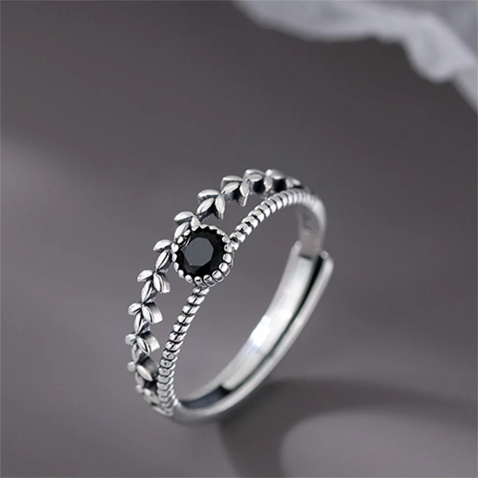 Onyx Leaf Sterling Silver Ring