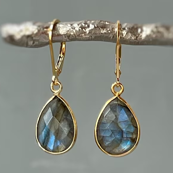 Vintage Blue Stone Golden Earrings