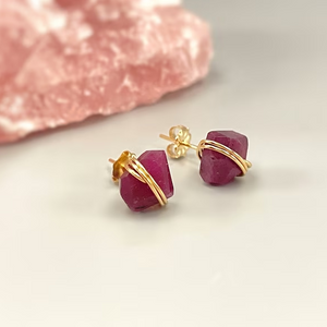 Vintage Red Stone Golden Earrings