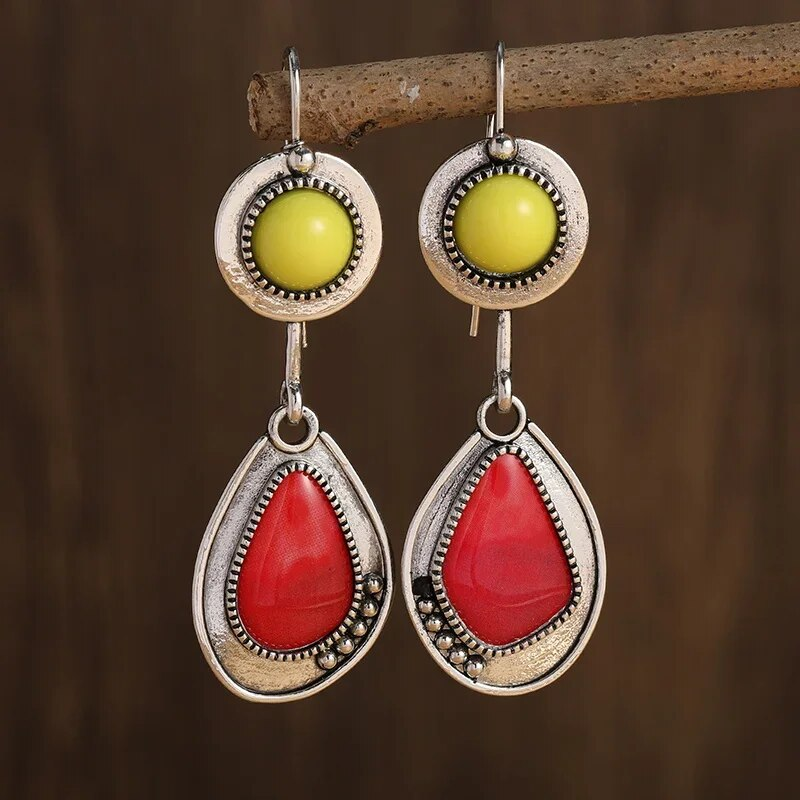 Vintage Red & Yellow Stone Earrings