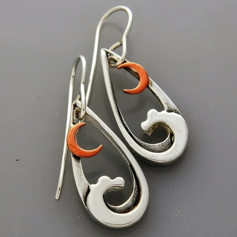 Vintage Orange Moon Wave Earrings