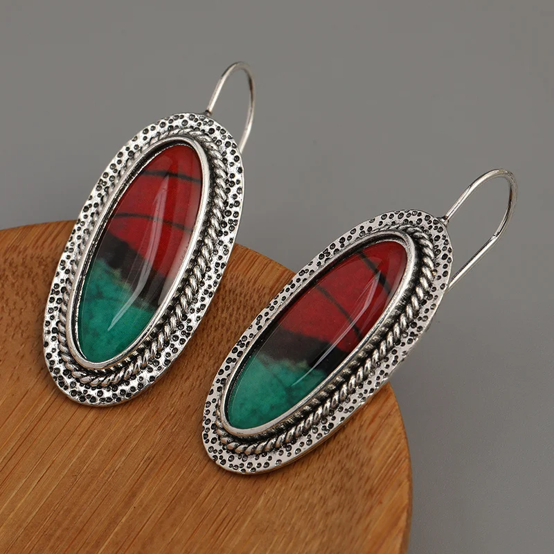 Vintage Red Green Stone Earrings