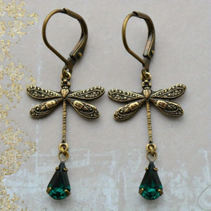 Vintage Golden Dragonfly Earrings