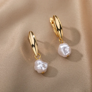 Golden White Pearl Earrings