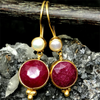 Vintage Red Stone & Pearl Earrings