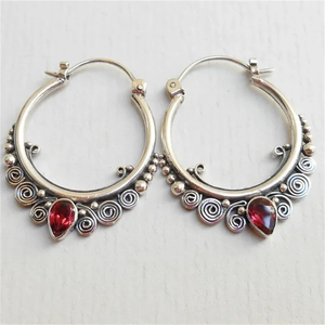 Vintage Red Crystal Silver Earrings