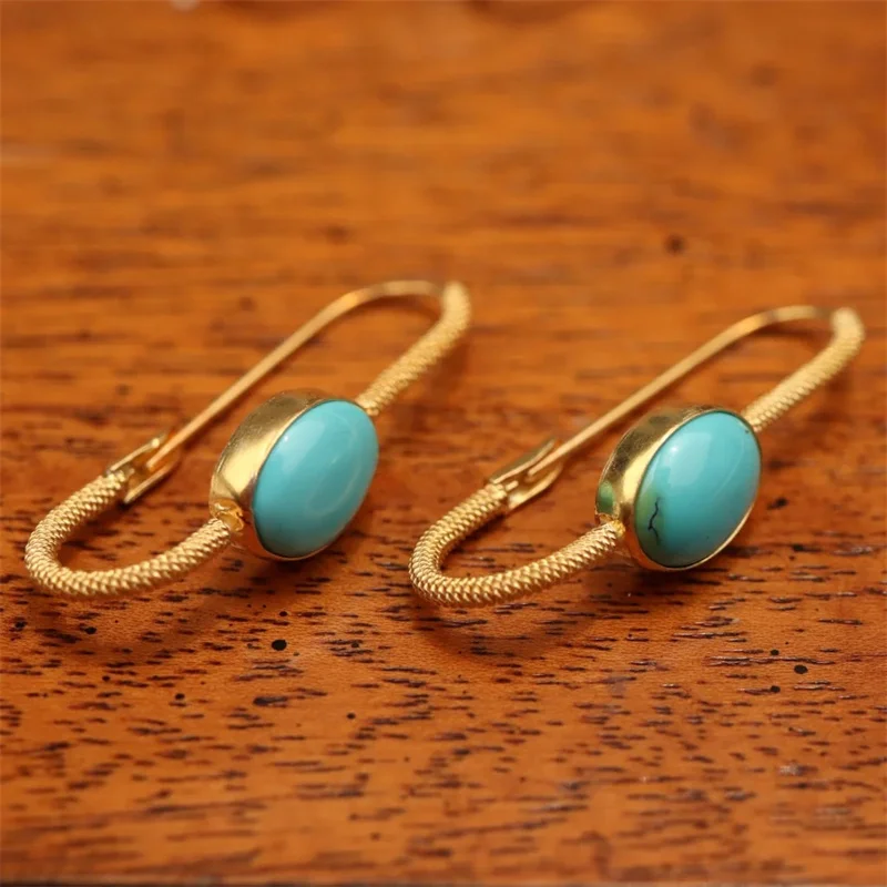 Vintage Turquoise Stone Golden Earrings