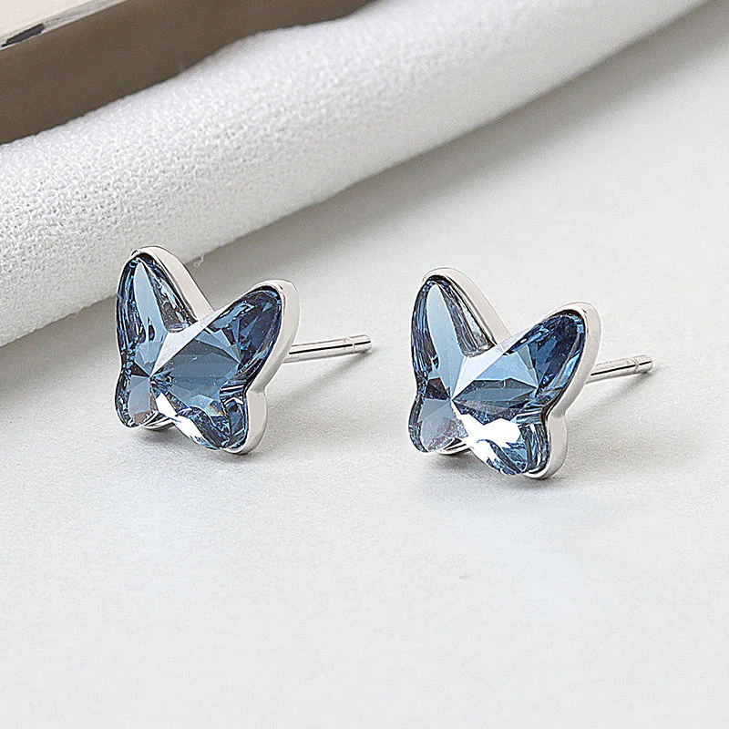 Vintage Blue Crystal Butterfly Earrings