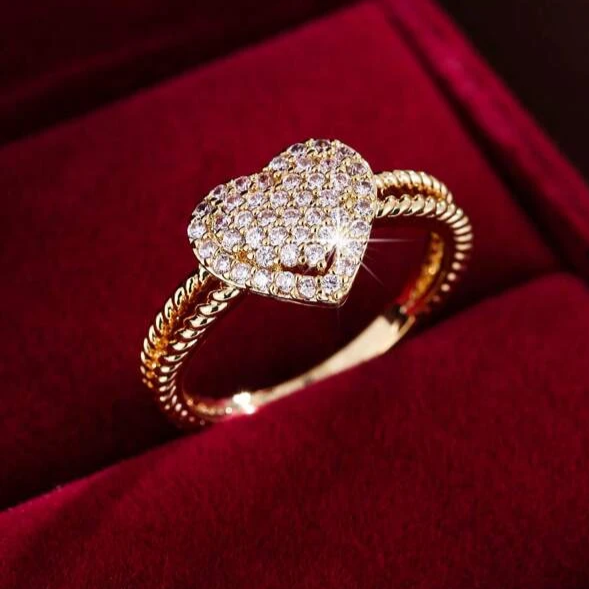 Elegant Bright Heart Golden Ring