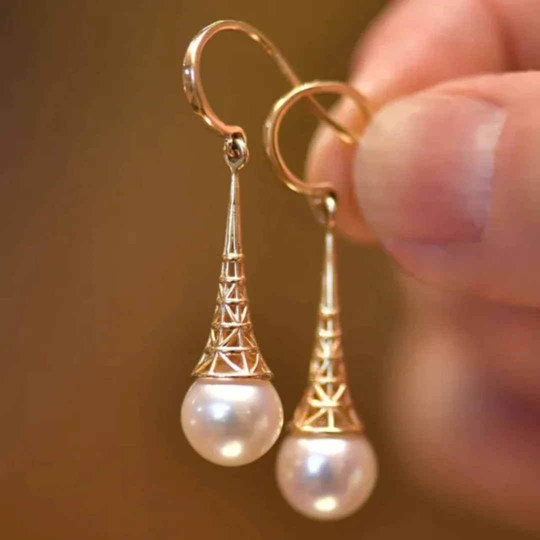 Vintage Golden Pearl Dangling Earrings