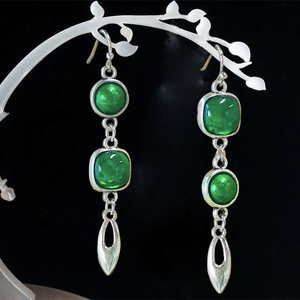 Vintage Dangling Green Stone Earrings