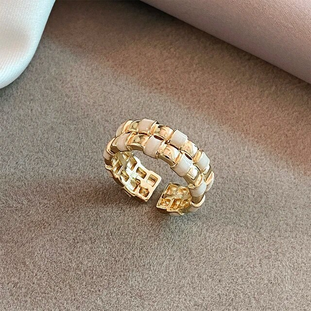 Elegant White Enamel Golden Ring