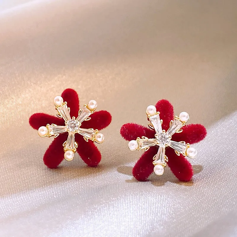 Elegant Red Flower & Pearls