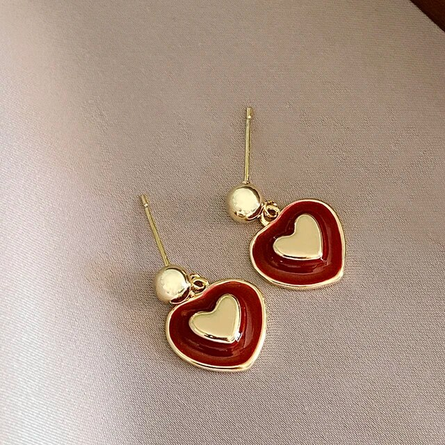 Elegant Red Enamel Golden Heart