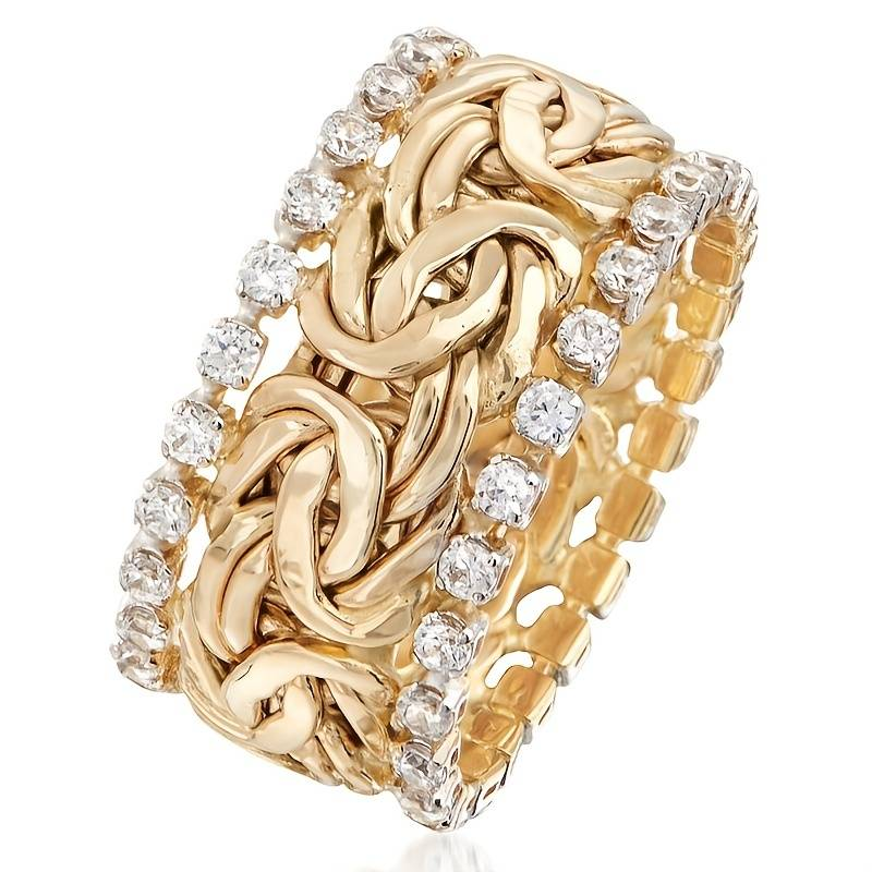 Vintage Golden Zirconia Braided Ring