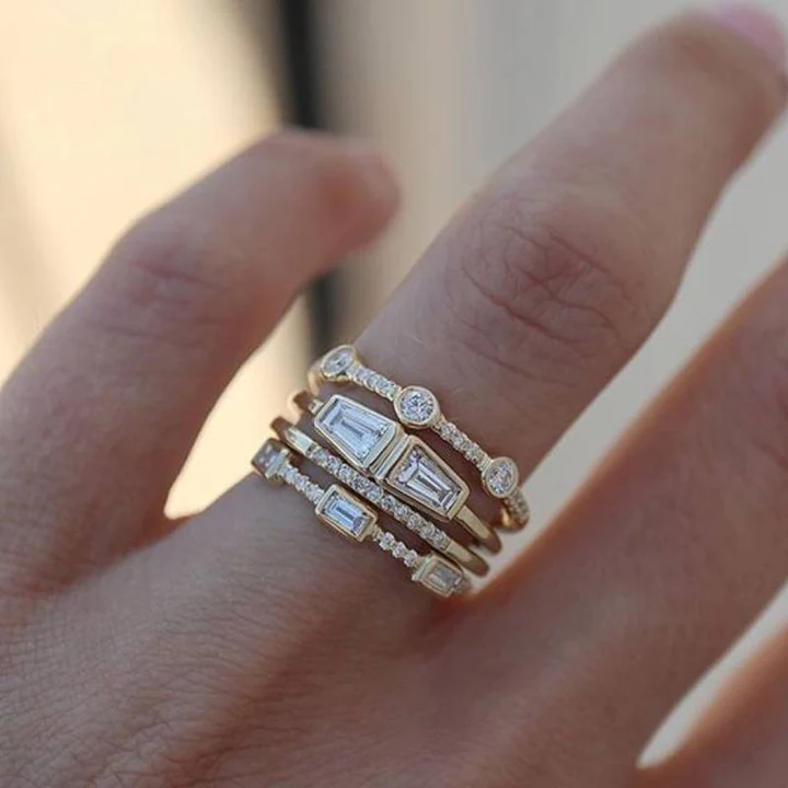 Vintage Gold & Zirconia Ring Set