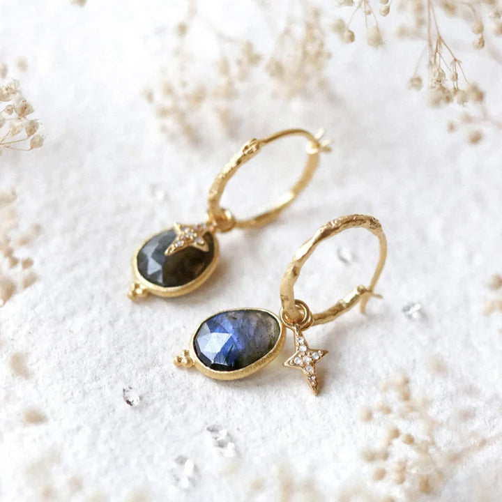 Vintage Blue Stone Golden Earrings