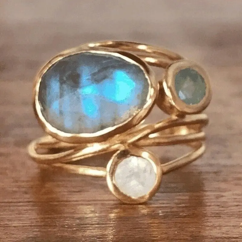 Vintage Inlaid Blue Moonstone Ring