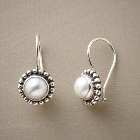 Vintage Inlaid Silver Pearl Earrings