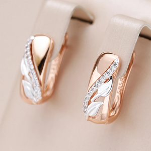 Elegant Silver Leaf Bright Gold Earrings