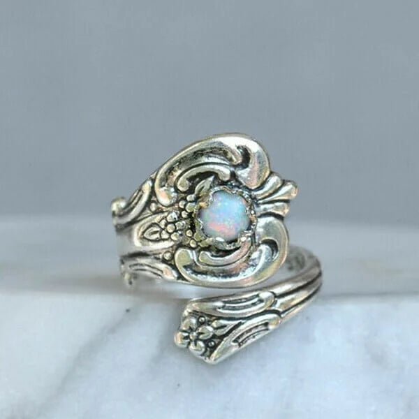 White Opal Spoon Adjustable Ring