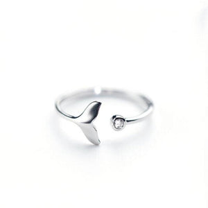 Dolphin Tail Ring in 925 Sterling Silver and Adjustable Zirconia