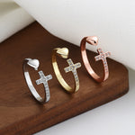 Adjustable Heart Ring with Zirconia Cross